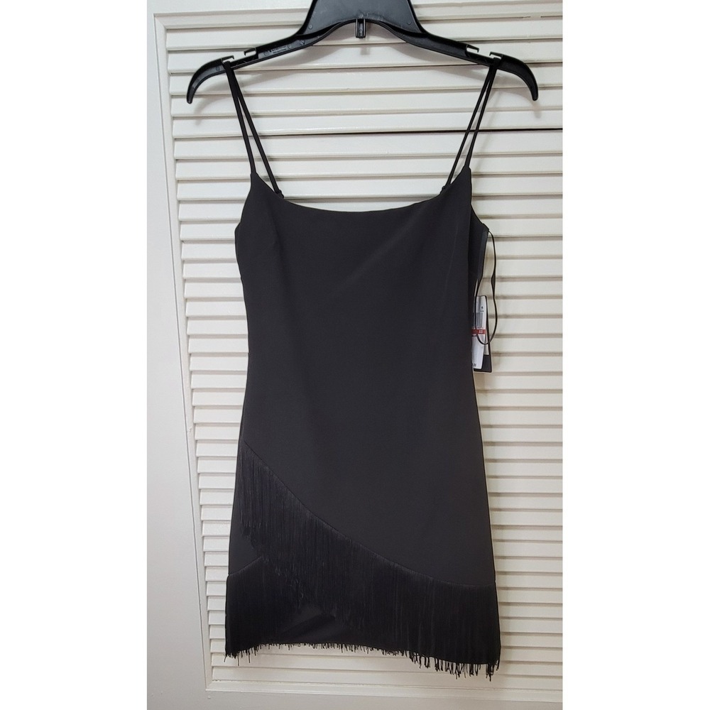 Fringe Mini Black Dress Slim Blue  XS NWT Seni & Cade cocktail party